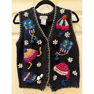 Vintage B.P. Design Winter Knit Vest With Colorful Embroidered Hats & Mittens